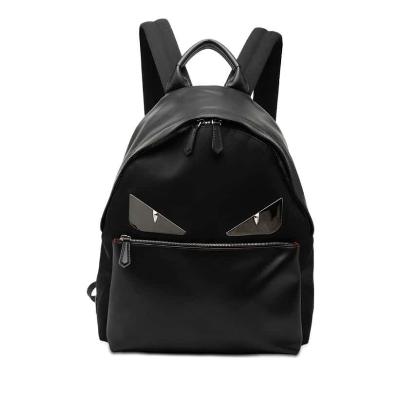 Fendi Nylon and Leather Bug Eyes Monster Backpack Black Very good condition - Front View