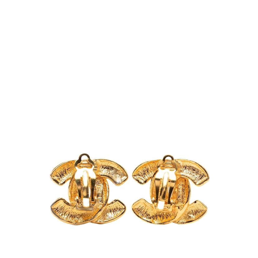 Chanel CC Quilted Gold Plated Clip On Earrings Gold Metal Very good condition - Back View