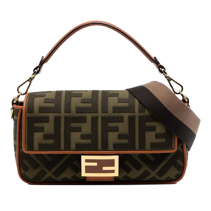 Fendi Zucca Embroidered Canvas Baguette Satchel Brown Very good condition - Front View