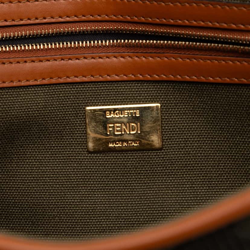 Fendi Zucca Embroidered Canvas Baguette Satchel Brown Very good condition - Box View