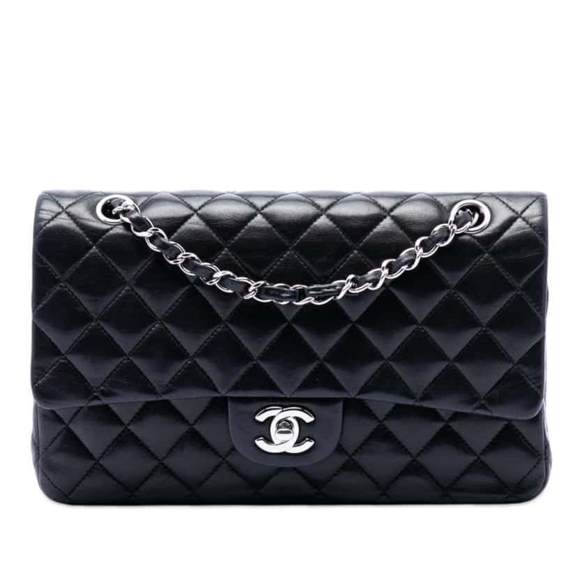 Chanel Medium Classic Lambskin Double Flap Black Leather Very good condition - Front View