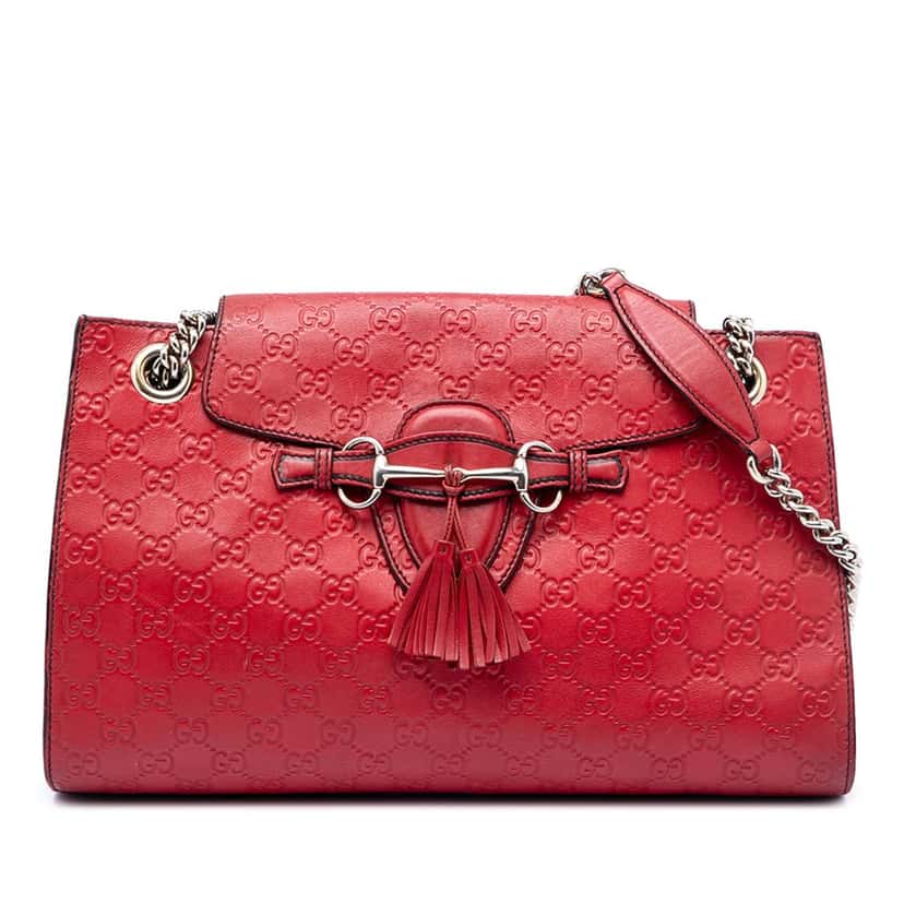Gucci Large Guccissima Emily Shoulder Bag Red Leather Very good condition - Front View