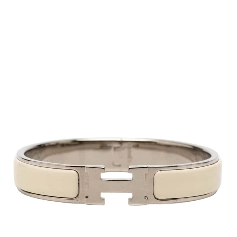 Hermès Narrow Enamel Clic H Bracelet PM White Very good condition - Front View