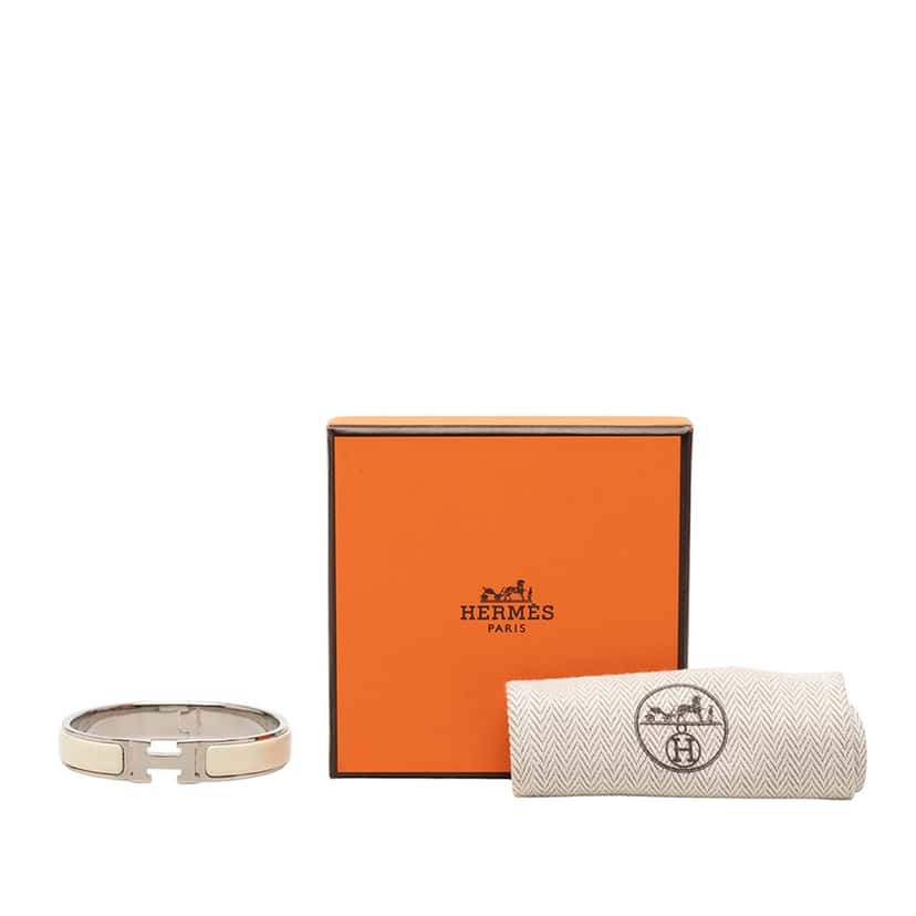 Hermès Narrow Enamel Clic H Bracelet PM White Very good condition - Box View