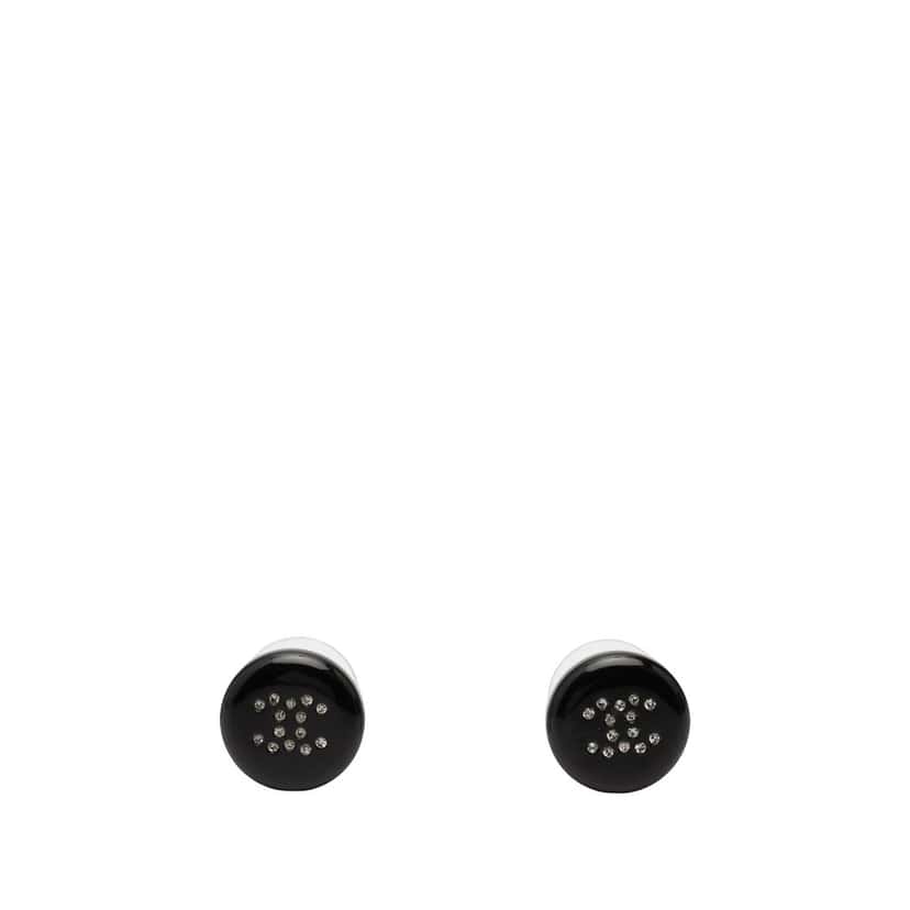 Chanel CC Resin and Strass Button Push Back Earrings Black Plastic Very good condition - Front View
