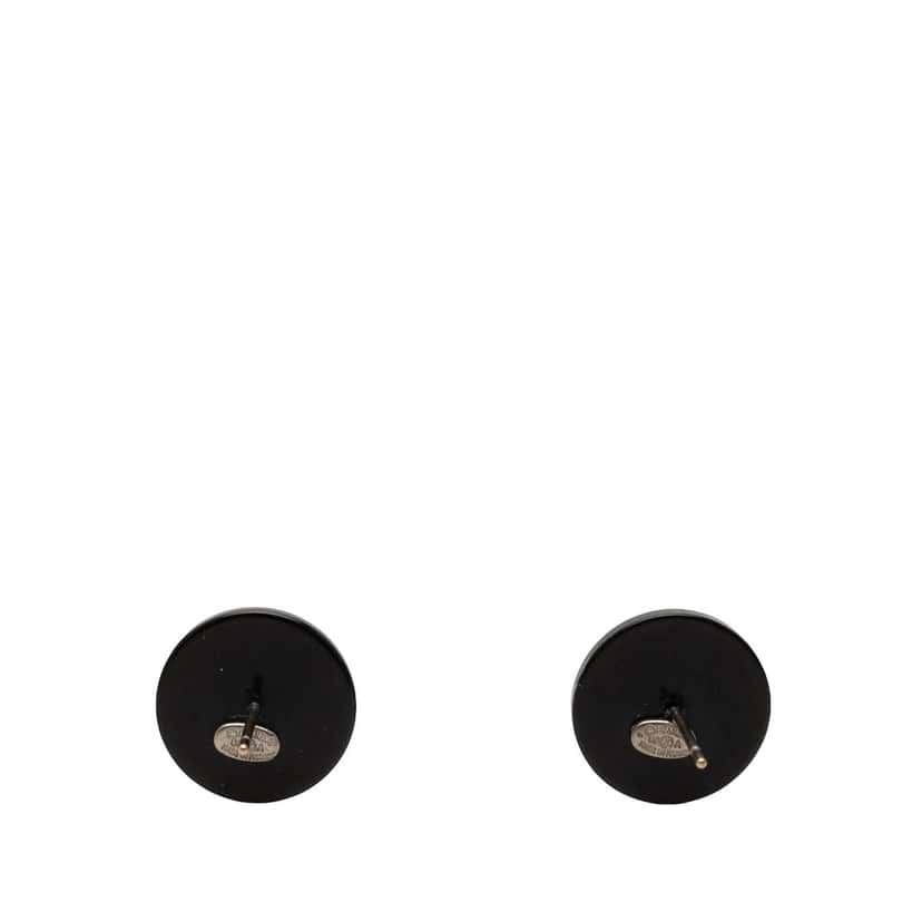 Chanel CC Resin and Strass Button Push Back Earrings Black Plastic Very good condition - Back View