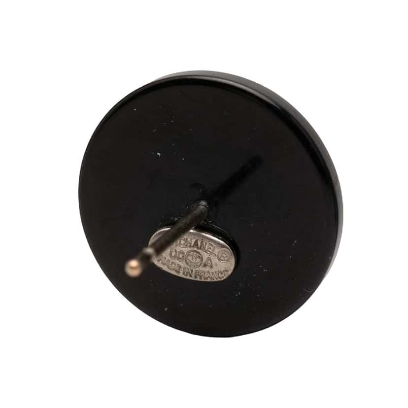 Chanel CC Resin and Strass Button Push Back Earrings Black Plastic Very good condition - Inside View