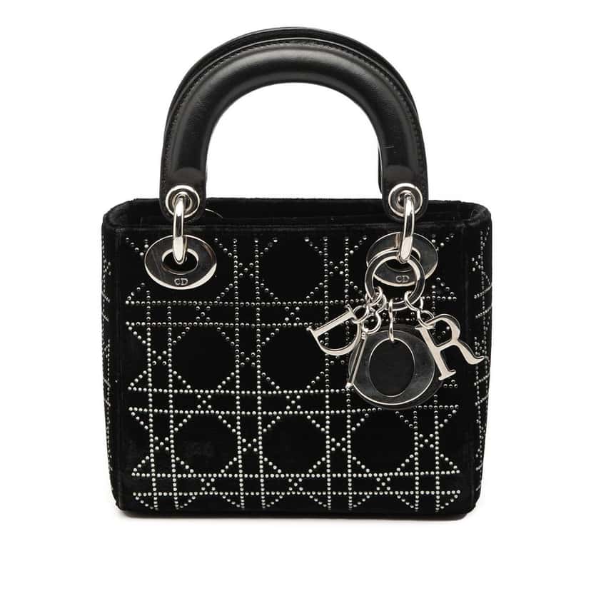 Dior Mini Velvet Cannage Strass Embellished Lady Dior Black Very good condition - Front View