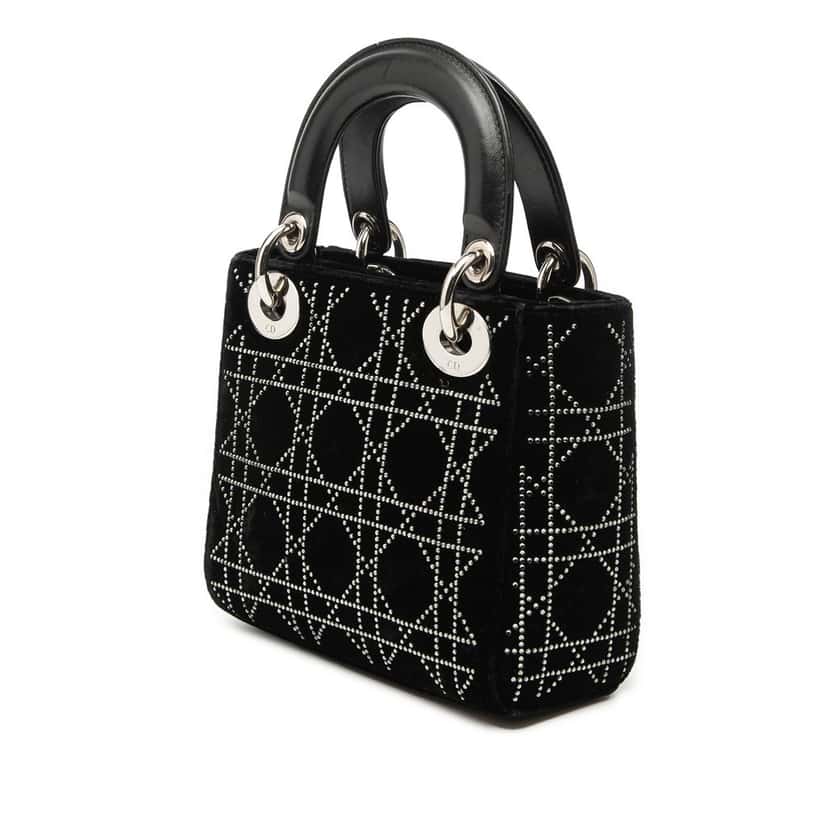 Dior Mini Velvet Cannage Strass Embellished Lady Dior Black Very good condition - Back View