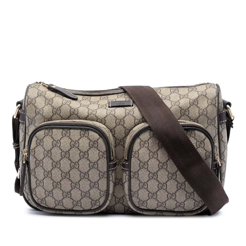 Gucci GG Supreme Double Pocket Crossbody Beige Very good condition - Front View