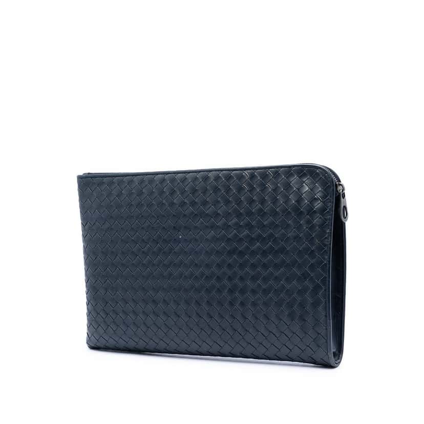 Bottega Veneta Nappa Intrecciato Clutch Blue Leather Very good condition - Back View