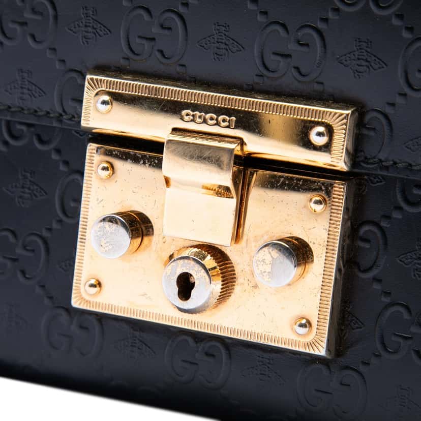 Gucci Small Guccissima Padlock Crossbody Black Leather Very good condition - Box View