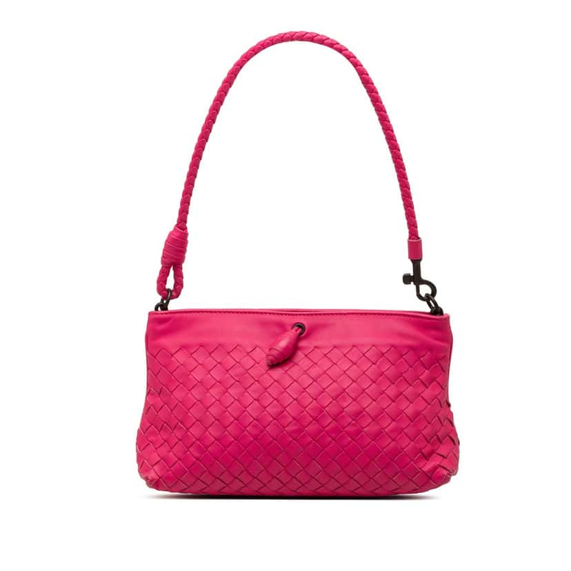Bottega Veneta Nappa Intrecciato Frame Pochette Pink Leather Very good condition - Front View