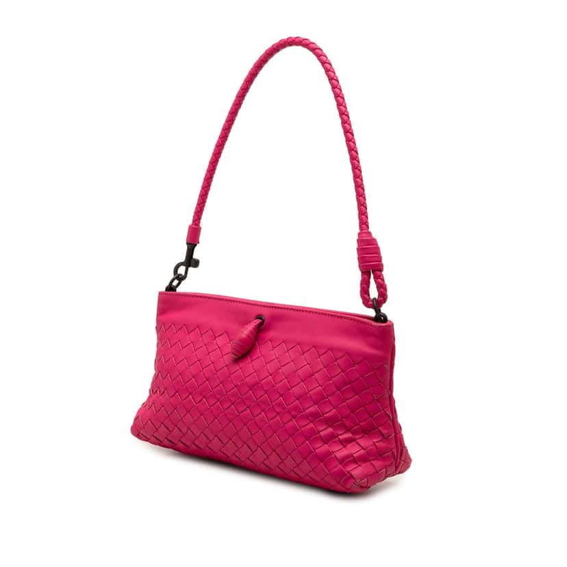 Bottega Veneta Nappa Intrecciato Frame Pochette Pink Leather Very good condition - Back View