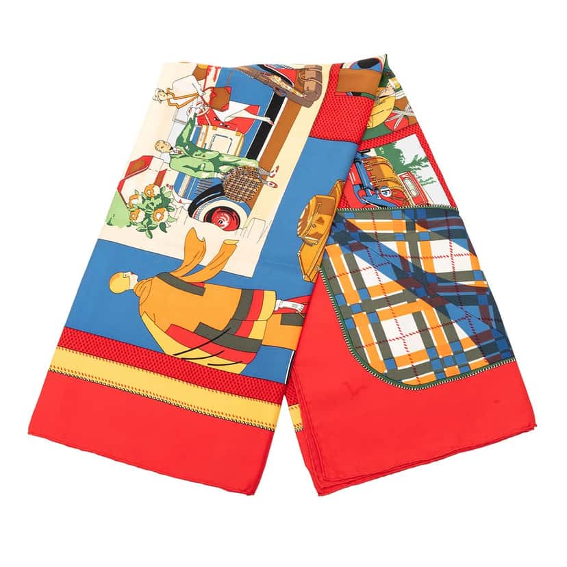 Hermès L Elegance et le Confort en Automobile Silk Scarf 90 Red Very good condition - Front View