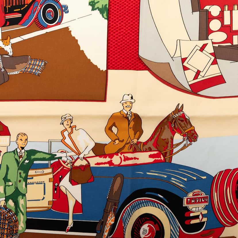 Hermès L Elegance et le Confort en Automobile Silk Scarf 90 Red Very good condition - Back View