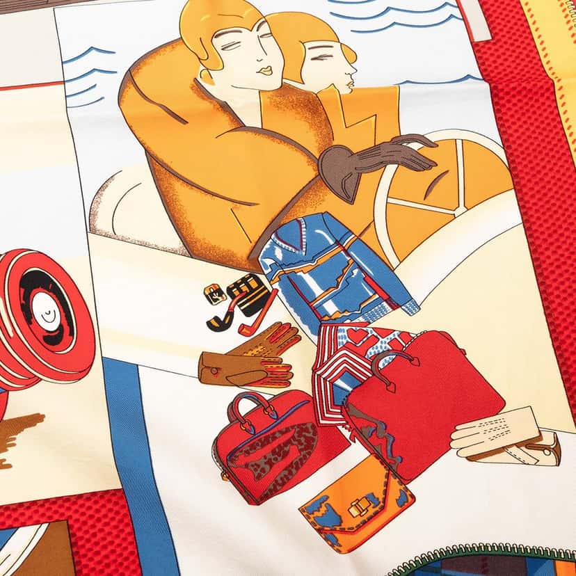 Hermès L Elegance et le Confort en Automobile Silk Scarf 90 Red Very good condition - Inside View