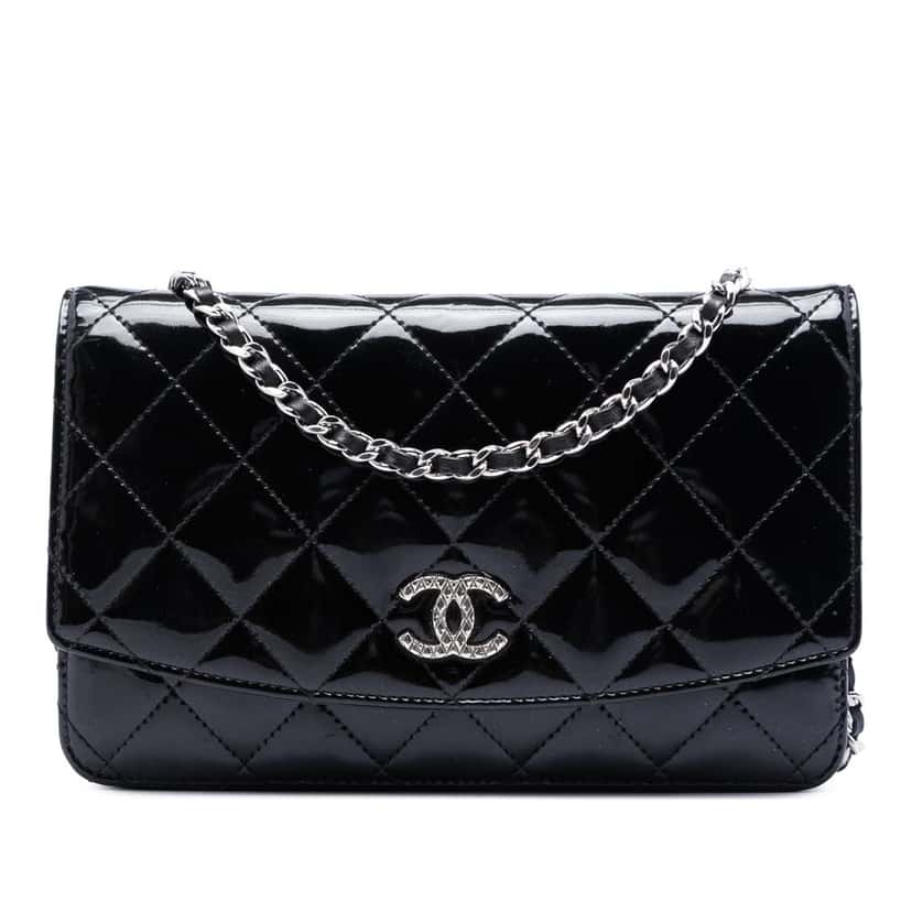 Chanel CC Quilted Patent Brilliant Wallet On Chain Black Leather Very good condition - Front View