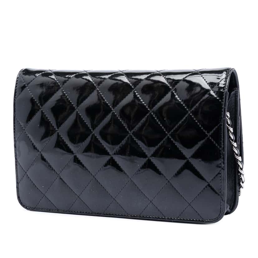 Chanel CC Quilted Patent Brilliant Wallet On Chain Black Leather Very good condition - Back View