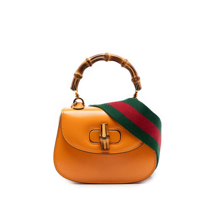 Gucci Mini Calfskin Web 1947 Bamboo Top Handle Bag Orange Leather Very good condition - Front View