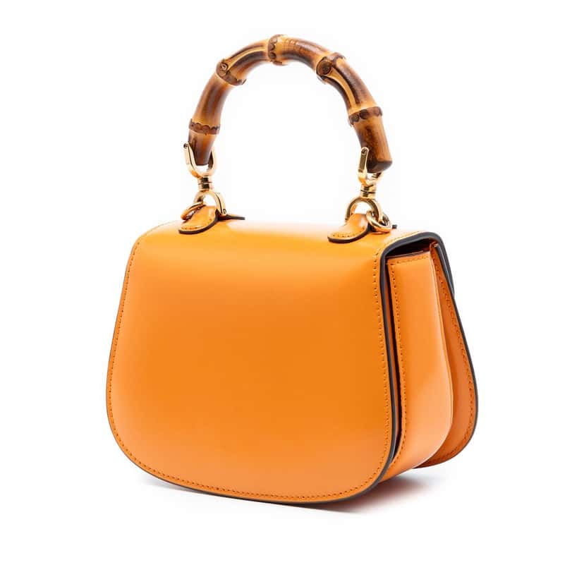 Gucci Mini Calfskin Web 1947 Bamboo Top Handle Bag Orange Leather Very good condition - Back View
