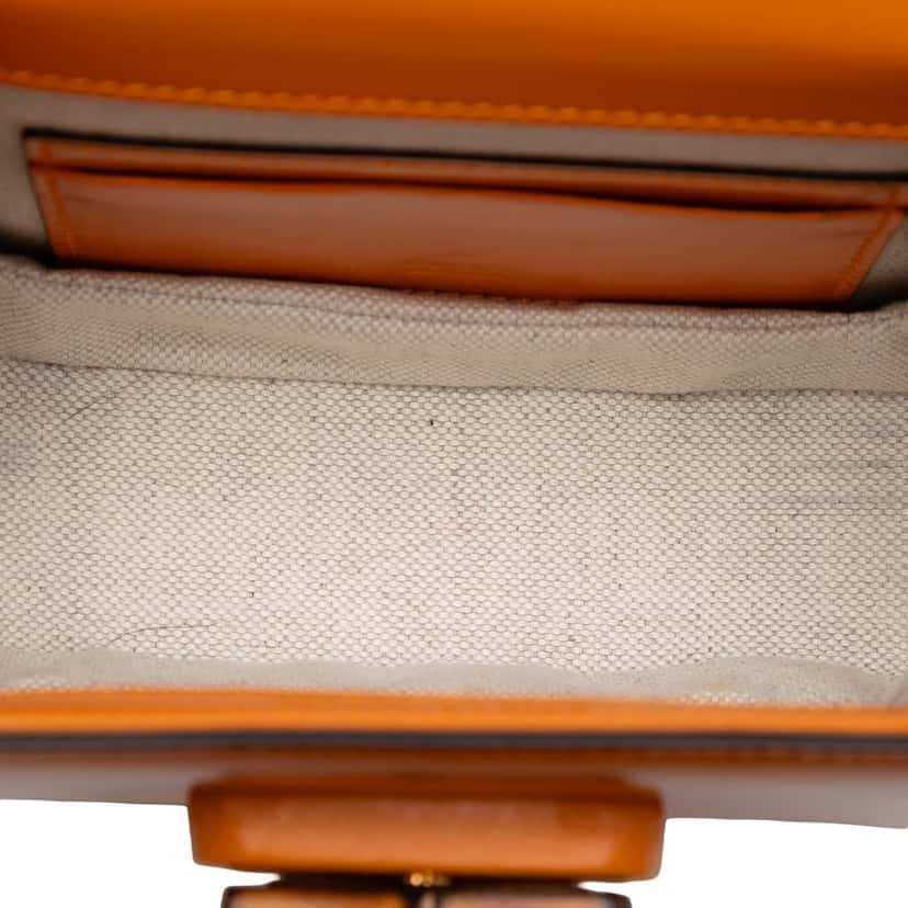 Gucci Mini Calfskin Web 1947 Bamboo Top Handle Bag Orange Leather Very good condition - Model View