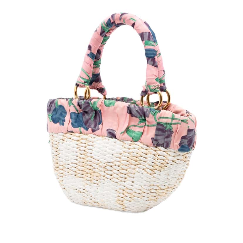 Prada Straw Floral Ribbon Handbag Beige Very good condition - Back View