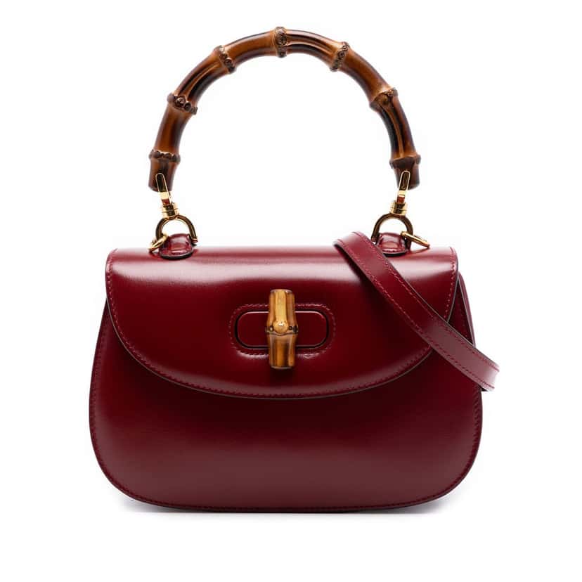 Gucci Small Calfskin 1947 Bamboo Top Handle Bag Red Leather Very good condition - Front View