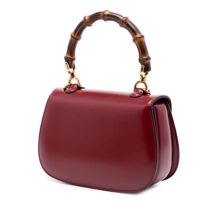 Gucci Small Calfskin 1947 Bamboo Top Handle Bag Red Leather Very good condition - Back View