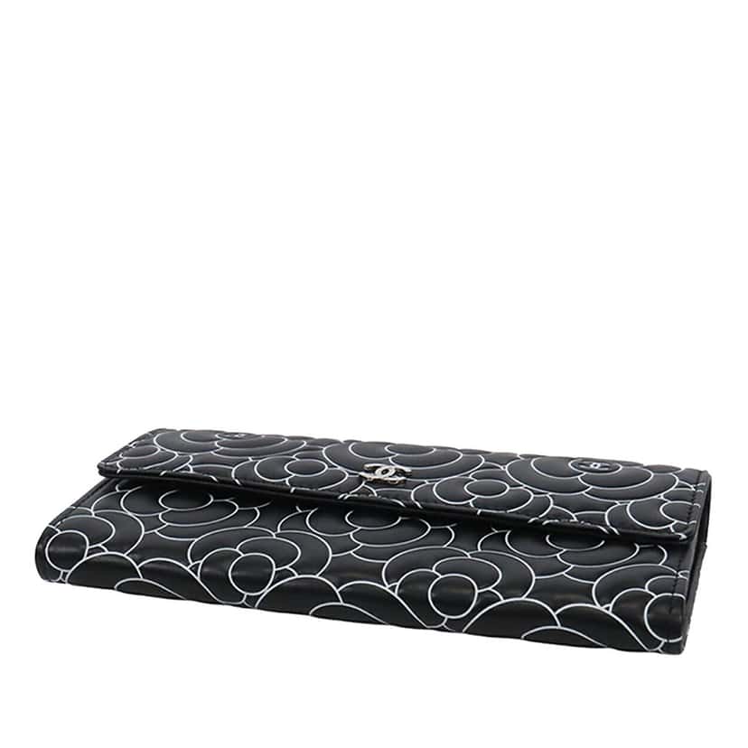 Chanel Camellia Leather Long Wallet Black Leather Very good condition - Inside View