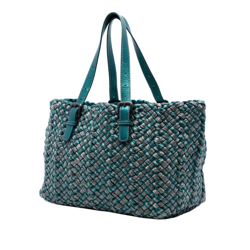 Bottega Veneta Medium Metallic Nappa Intrecciato Cesta Tote Blue Leather Very good condition - Back View