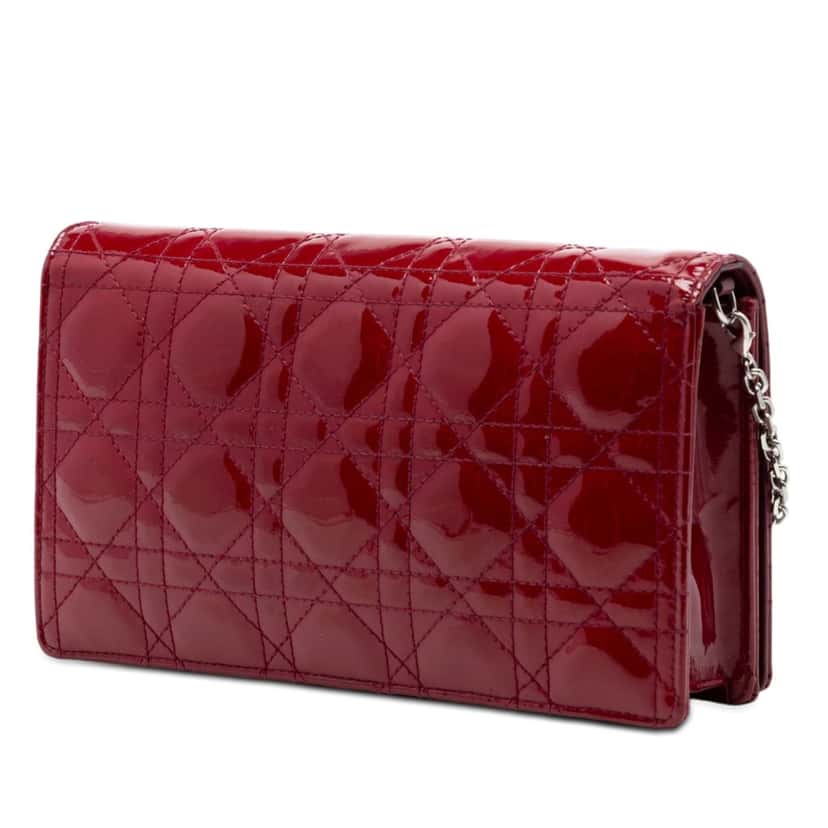 Dior Patent Cannage Lady Dior Pouch with Chain Red Leather Very good condition - Back View