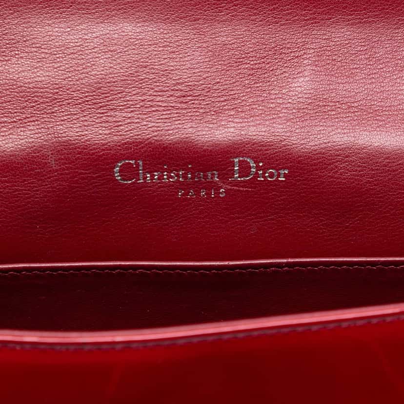 Dior Patent Cannage Lady Dior Pouch with Chain Red Leather Very good condition - Box View