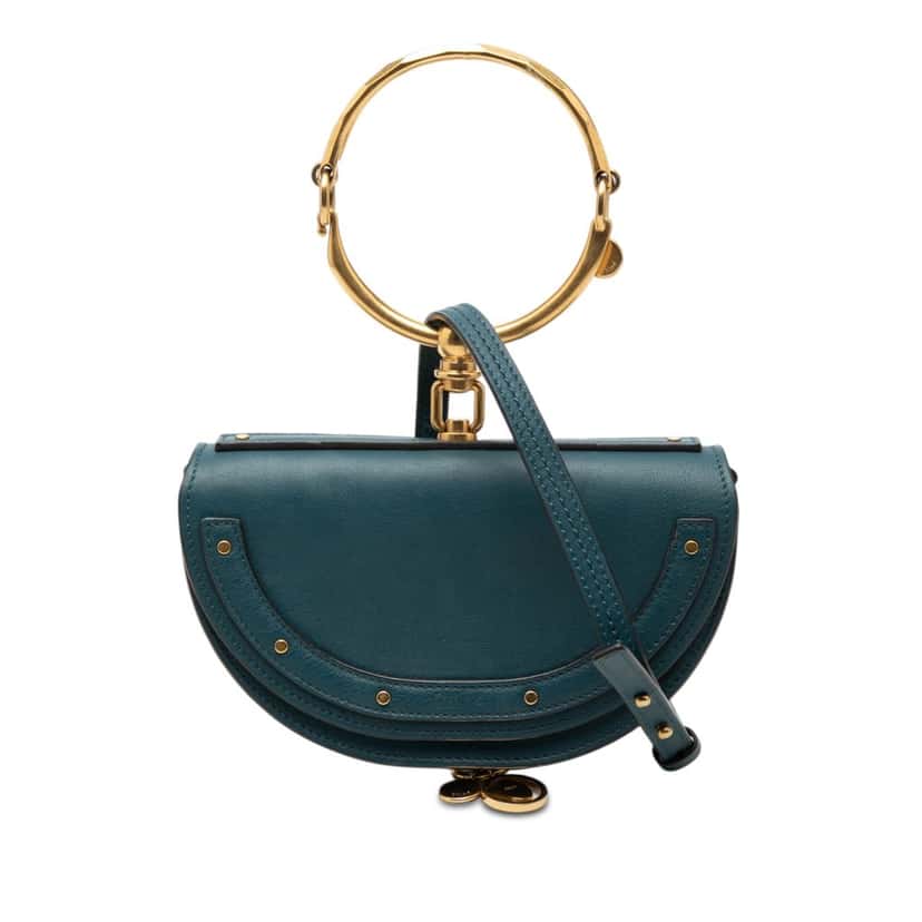 Chloé Mini Calfskin Nile Bracelet Satchel Blue Leather Very good condition - Front View