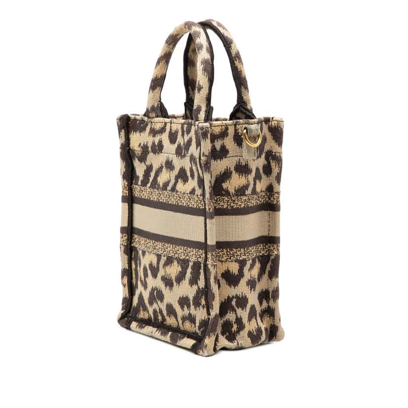 Dior Mizza Mini Embroidered Canvas Leopard Vertical Book Tote Beige Very good condition - Back View