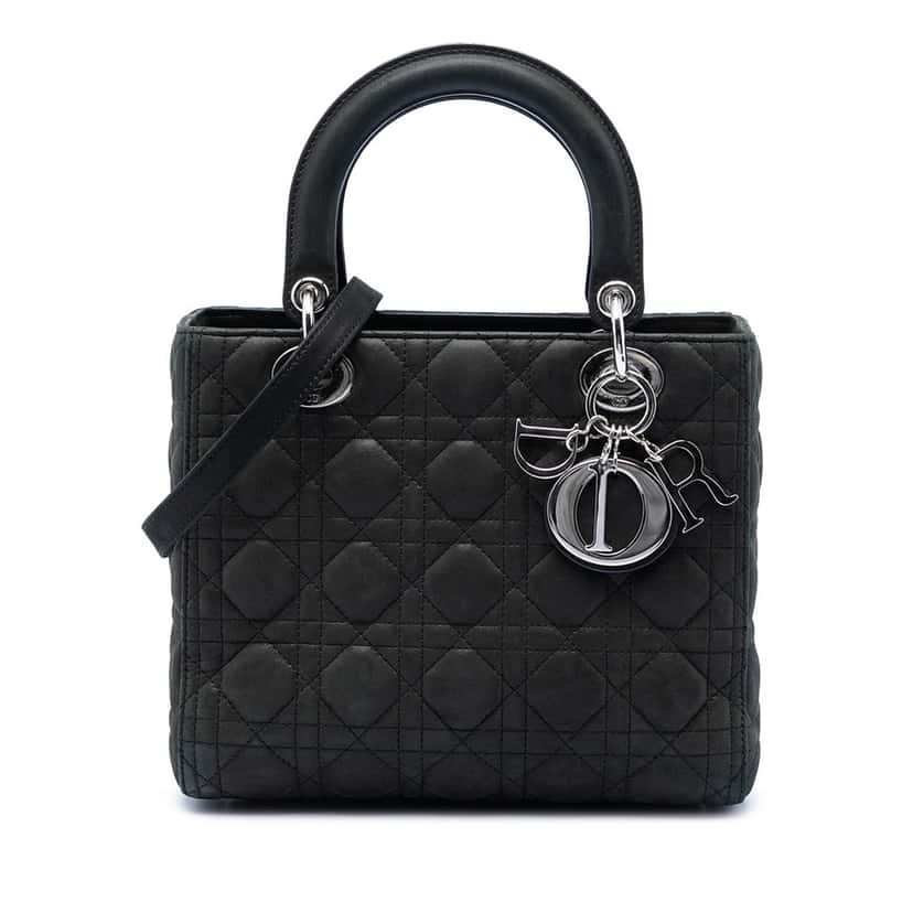 Dior Medium Iridescent Lambskin Cannage Lady Dior Black Leather Very good condition - Front View