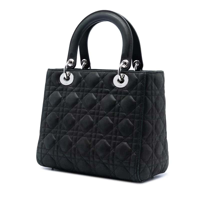 Dior Medium Iridescent Lambskin Cannage Lady Dior Black Leather Very good condition - Back View