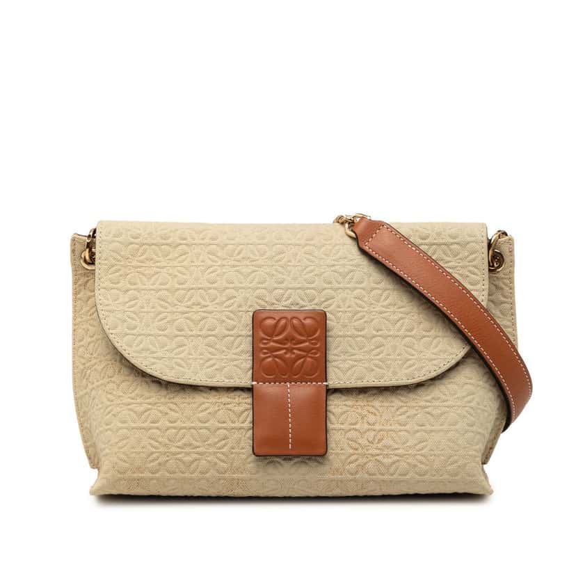 LOEWE Canvas Repeat Anagram Avenue Crossbody Beige Very good condition - Front View