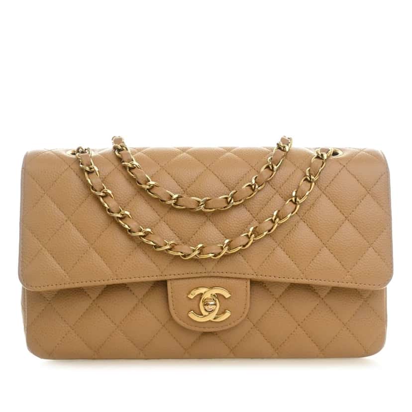 Chanel Medium Classic Caviar Double Flap Brown Leather Very good condition - Front View