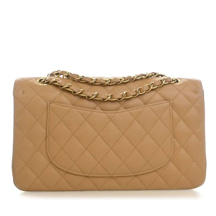 Chanel Medium Classic Caviar Double Flap Brown Leather Very good condition - Back View