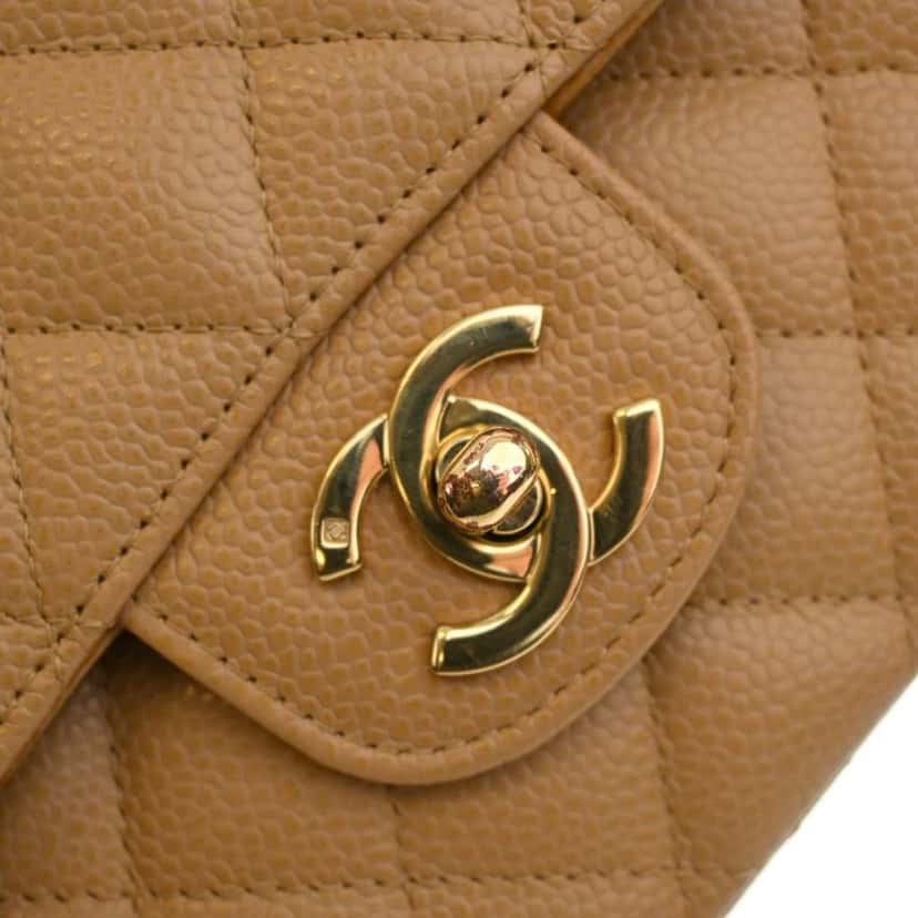 Chanel Medium Classic Caviar Double Flap Brown Leather Very good condition - Box View