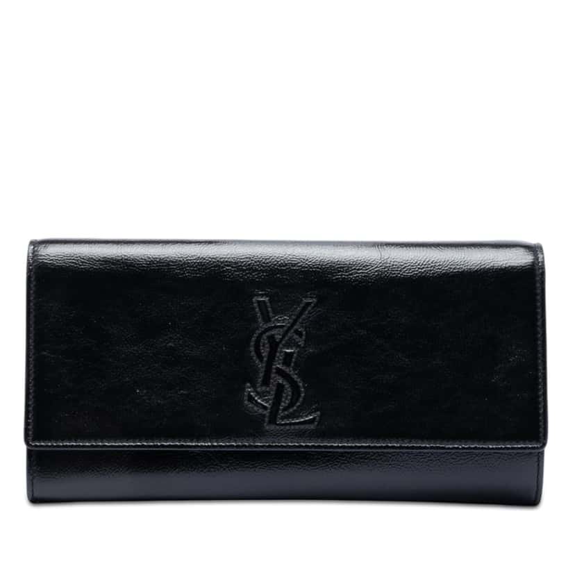 Saint Laurent Small Textured Patent Monogram Belle De Jour Clutch Black Leather Very good condition - Front View