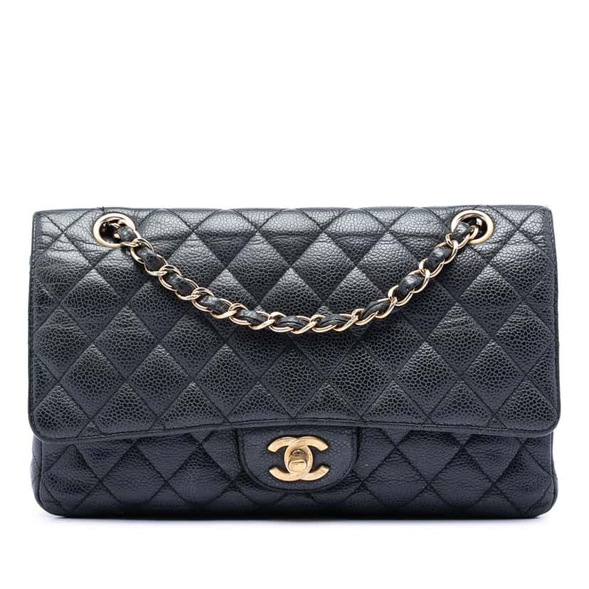 Chanel Medium Classic Caviar Double Flap Black Leather Very good condition - Front View