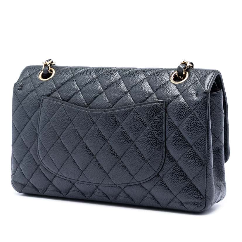 Chanel Medium Classic Caviar Double Flap Black Leather Very good condition - Back View