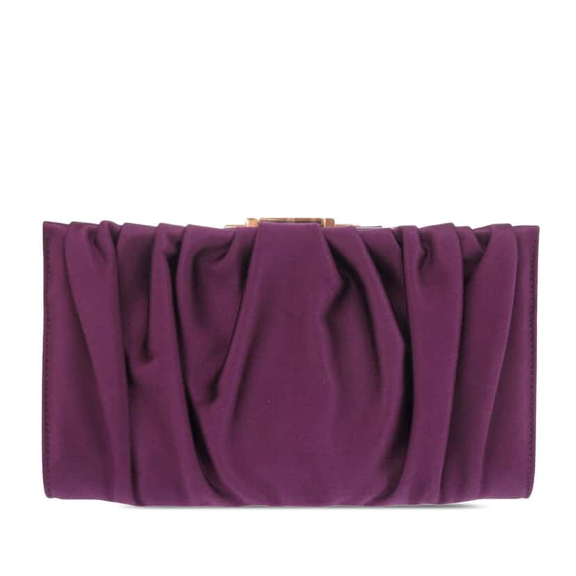 Ferragamo Satin Gancini Clutch with Chain Purple Very good condition - Back View