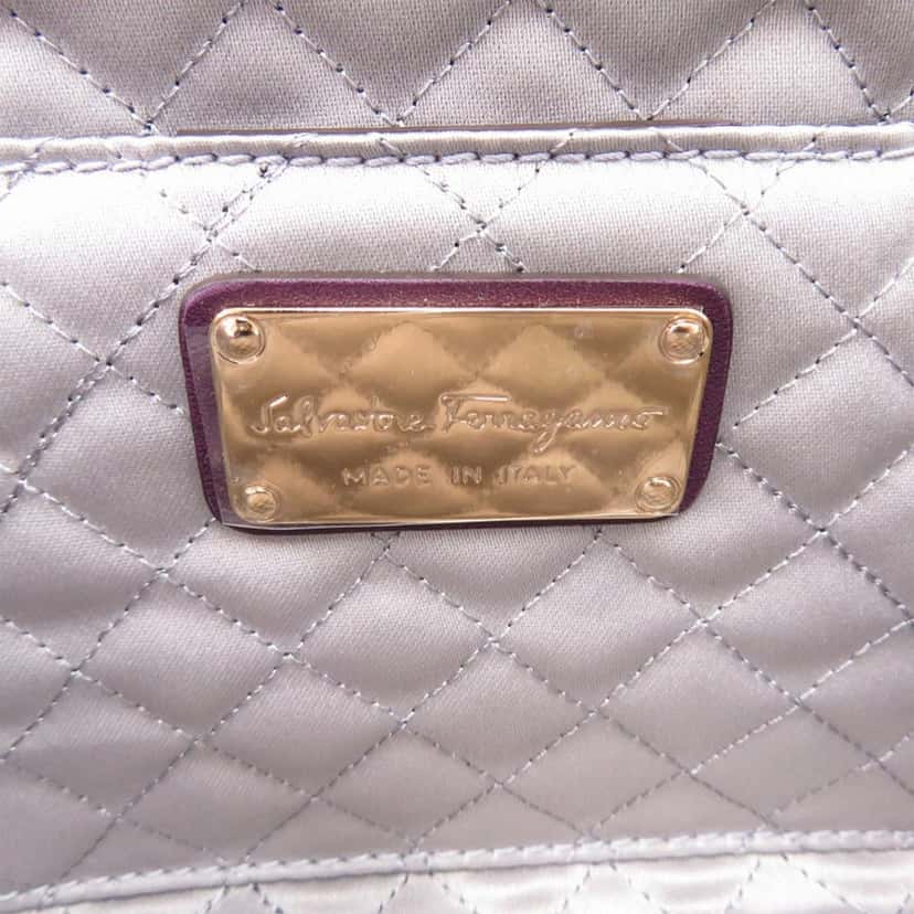 Ferragamo Satin Gancini Clutch with Chain Purple Very good condition - Box View