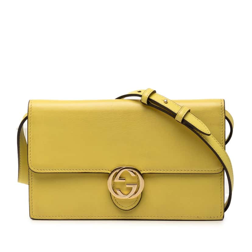 Gucci Calfskin Interlocking G Wallet on Chain Yellow Leather Very good condition - Front View