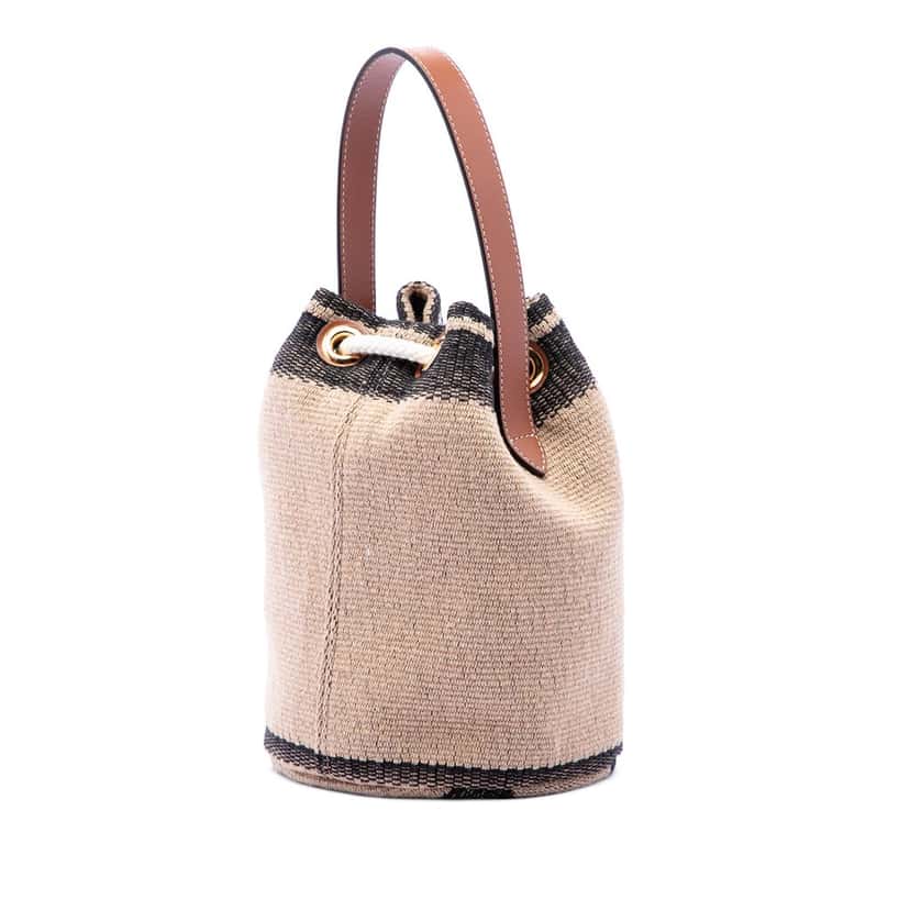 Celine Small Triomphe Raffia Drawstring Bucket Bag Brown Very good condition - Back View