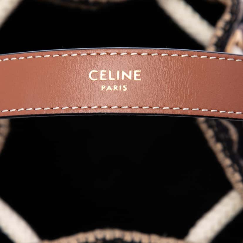 Celine Small Triomphe Raffia Drawstring Bucket Bag Brown Very good condition - Box View