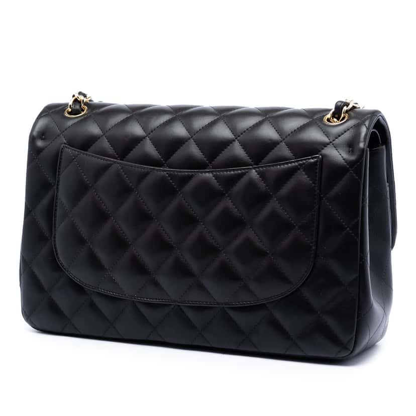 Chanel Jumbo Classic Lambskin Double Flap Black Leather Very good condition - Back View